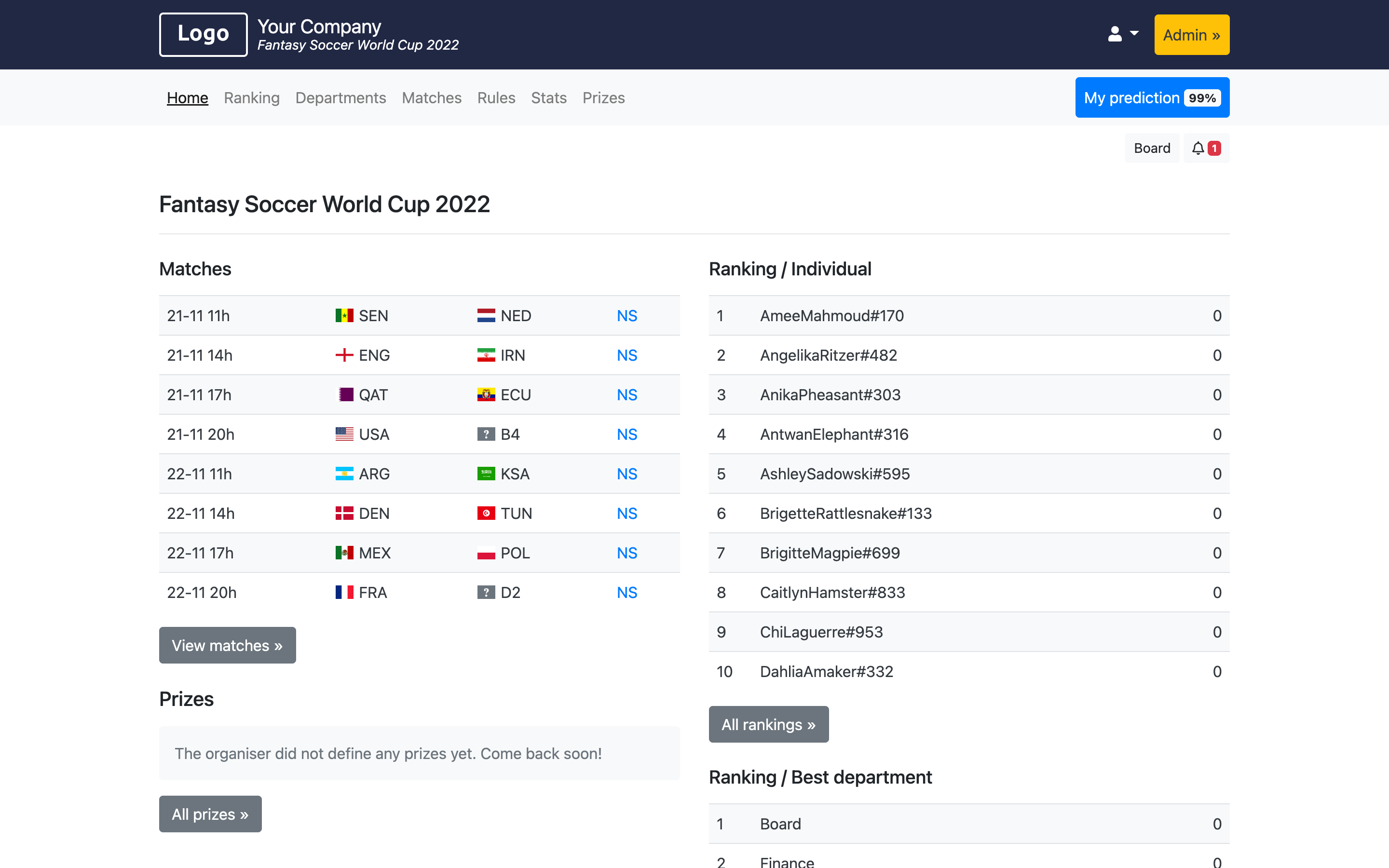 Fantasy Soccer World Cup 2022 Home